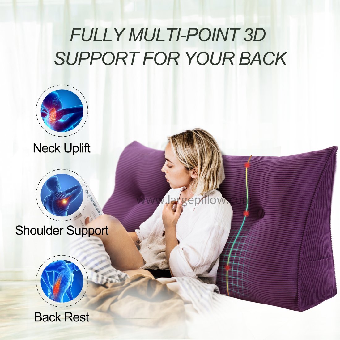 Back Pain Pillow, Wedge Pillow, Back Cushion, Pillow for Back Support, Back  Rest for the Bed 