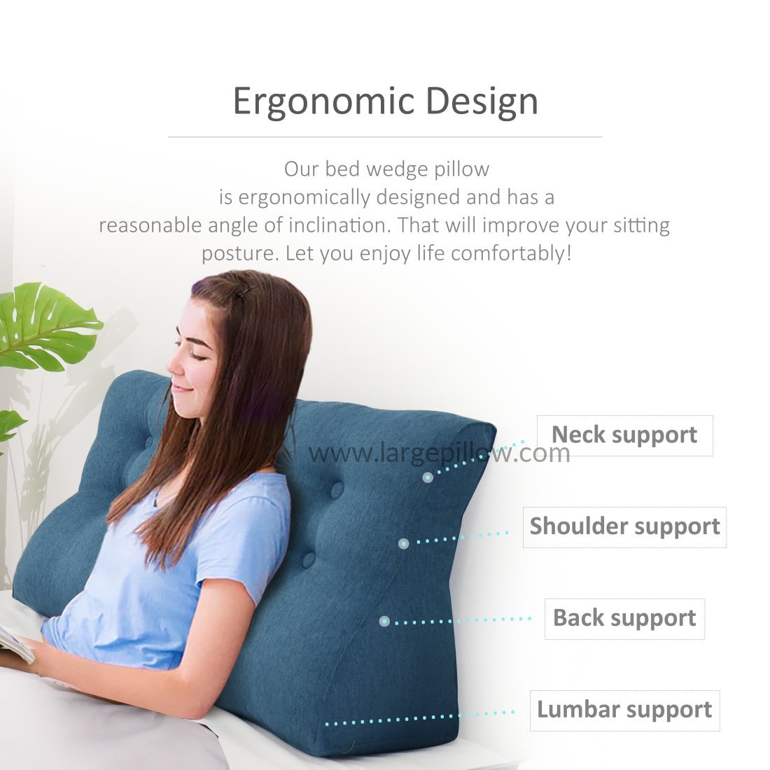 Back Pain Pillow, Wedge Pillow, Back Cushion, Pillow for Back Support, Back  Rest for the Bed 