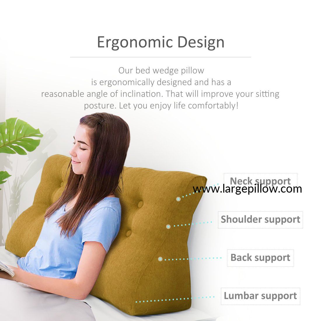 Novobey Triangle Sofa Cushion Back Pillow Bed Backrest Office Chair Pillow  Support Waist Cushion Lounger TV Reading Lumbar Adjustable 
