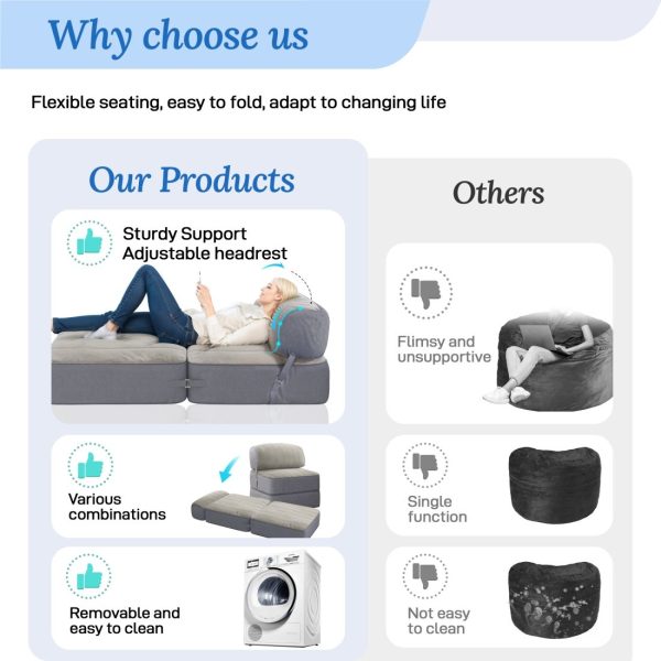 Adjustable Floor Sofa Bed, Multi-Piece Folding Recliner - Imagen 6