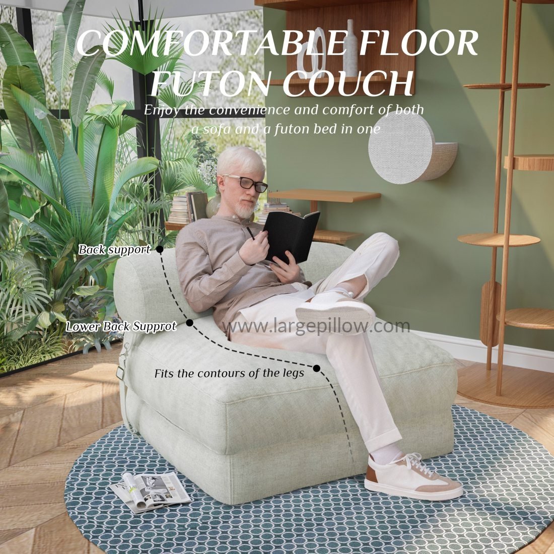 Divano Letto Pieghevole Con Memory Foam E Cuscino, Schienale Regolabile, Per Piccoli Spazi