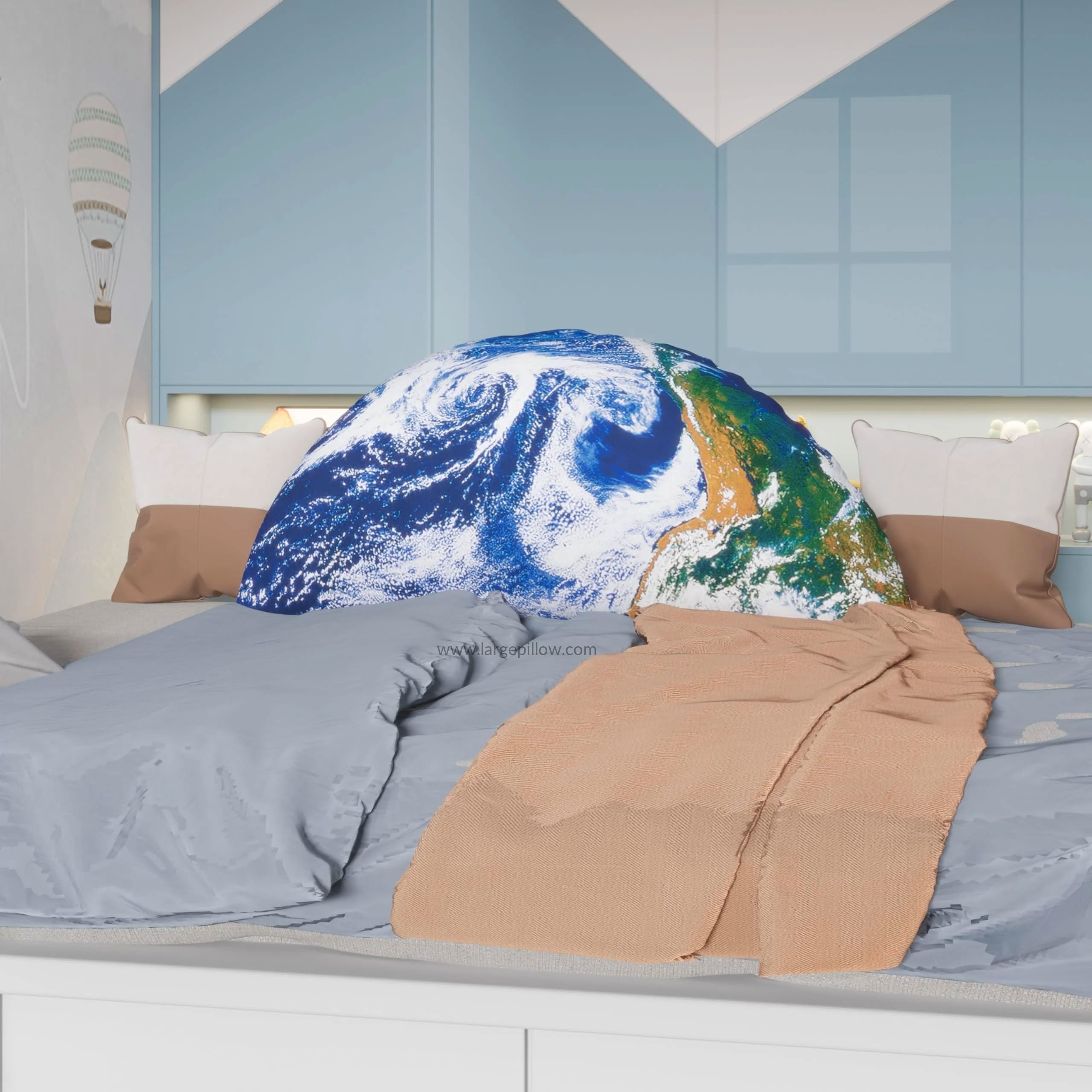 Space Themed Backrest Cushion For Kids - Headboard Pillow (Earth