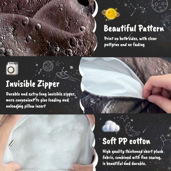Space Themed Backrest Cushion for Kids - Headboard Pillow (Moon) - Obraz 8