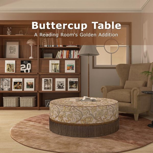Round Upholstered Ottoman, Modern Living Center Table - Obraz 7
