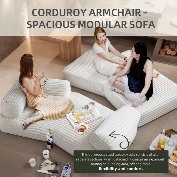 Boneless Curved Couch - Soft Corduroy Sofa for Living Room - Изображение 6