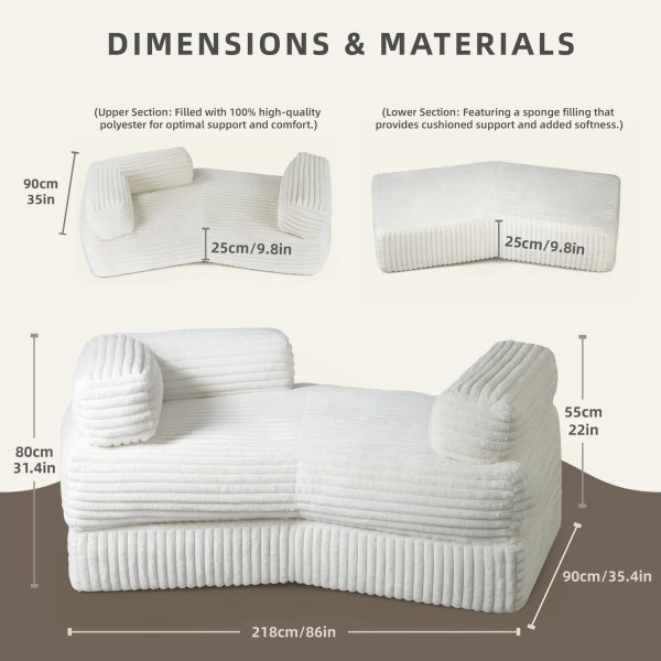 Boneless Curved Couch - Soft Corduroy Sofa for Living Room - Изображение 12