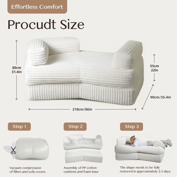Boneless Curved Couch - Soft Corduroy Sofa for Living Room - Изображение 16
