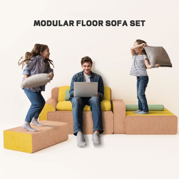 Family Floor Couch Set: 3-Seater, Ottoman & Bolster - Obrázek 3