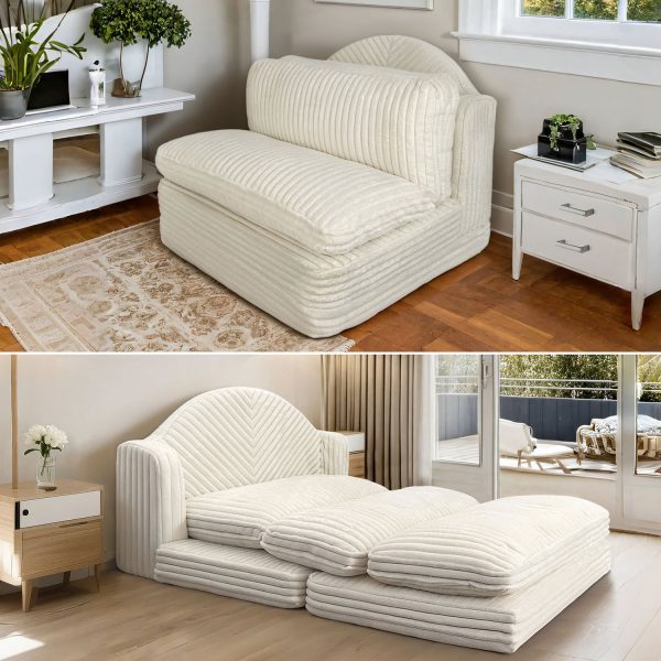 Folding Floor Sofa Bed - Soft Corduroy Convertible Sleeper Chair - Immagine 12