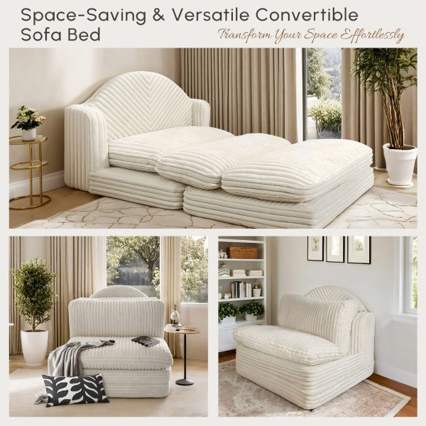 Folding Floor Sofa Bed - Soft Corduroy Convertible Sleeper Chair - Immagine 13