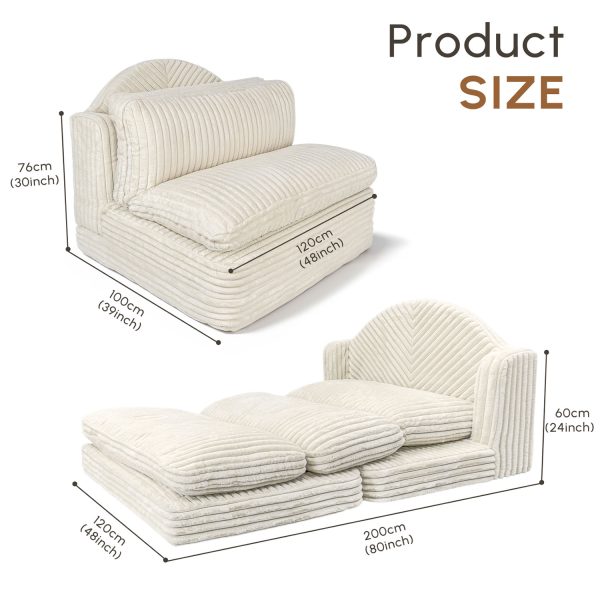 Folding Floor Sofa Bed - Soft Corduroy Convertible Sleeper Chair - Immagine 20