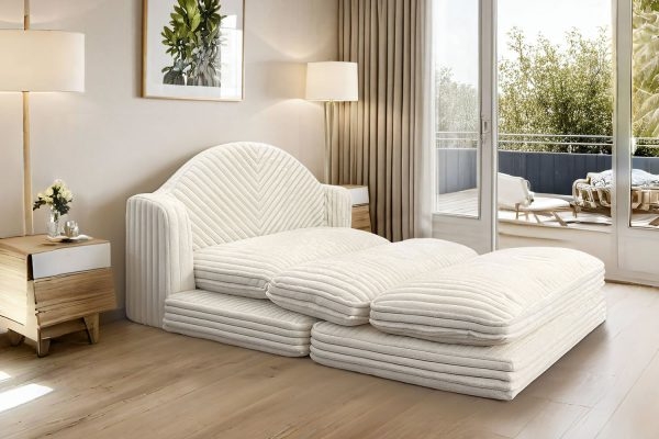 Folding Floor Sofa Bed - Soft Corduroy Convertible Sleeper Chair - Immagine 5