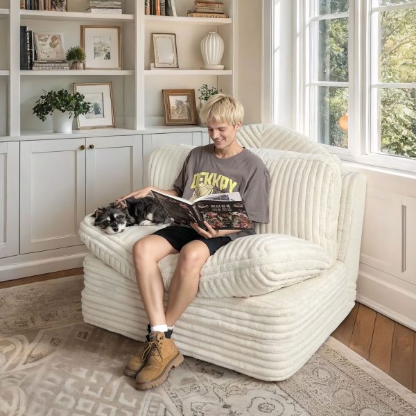 Folding Floor Sofa Bed - Soft Corduroy Convertible Sleeper Chair - Immagine 9