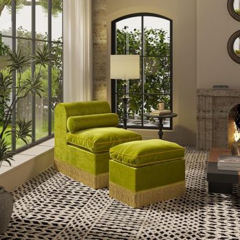 zamatová ležadlová pohovka s taburetkou 6601