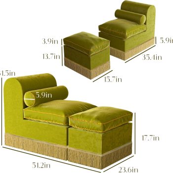 zamatová ležadlová pohovka s taburetkou 6603