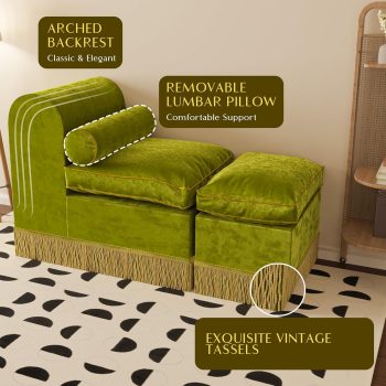 zamatová ležadlová pohovka s taburetkou 6605