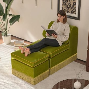 zamatová ležadlová pohovka s taburetkou 6606