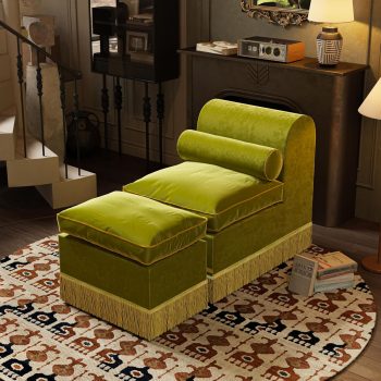 zamatová ležadlová pohovka s taburetkou 6607