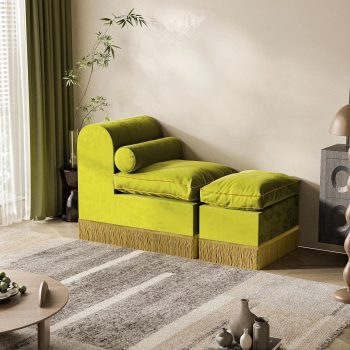 zamatová ležadlová pohovka s taburetkou 6608