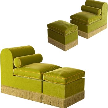 zamatová ležadlová pohovka s taburetkou 6609