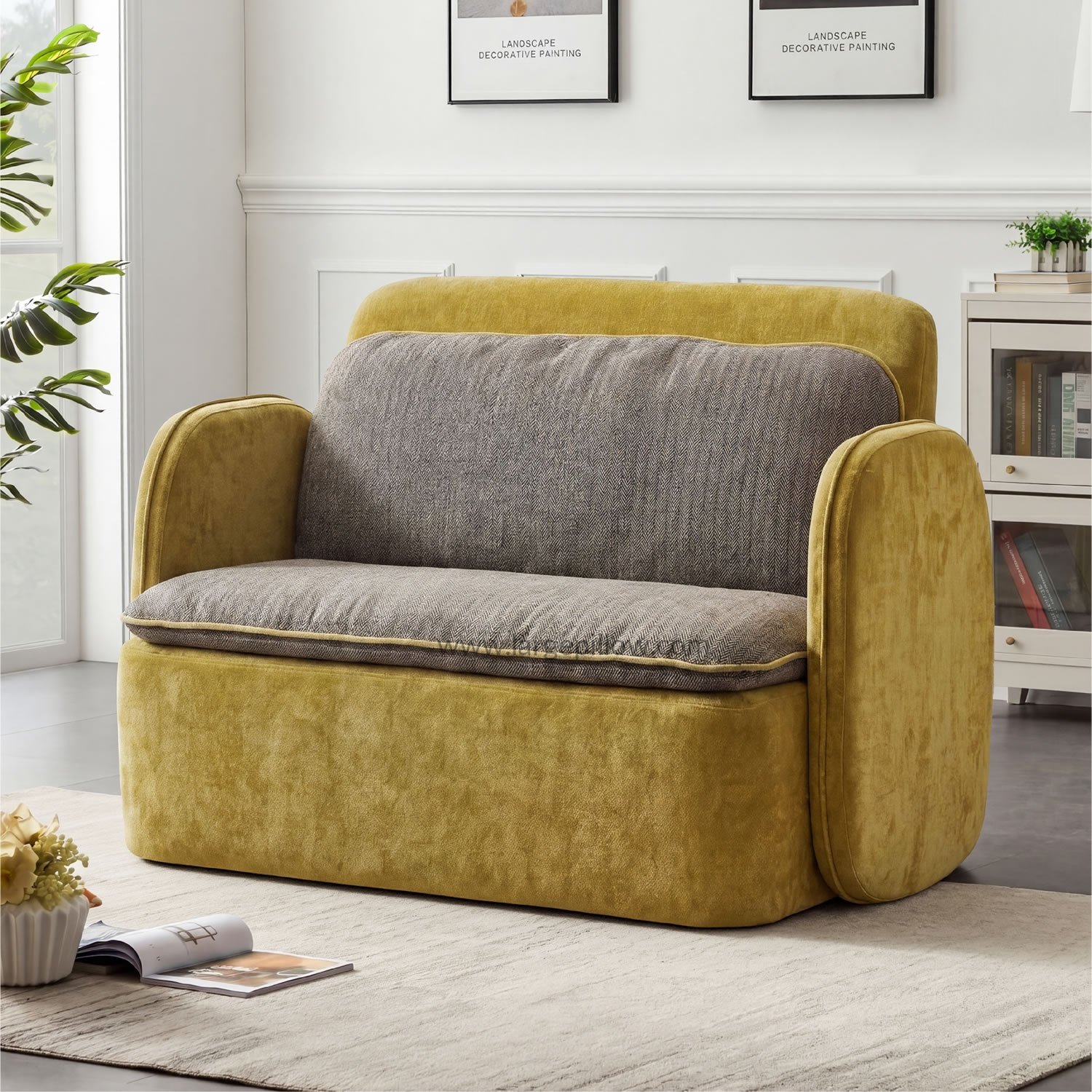 Kompakt kárpitozott kétszemélyes kanapé támasztó háttámlával és levehető karfákkal 2 Compact Upholstered Loveseat Sofa with Supportive Back and Removable Arms – 2 kép