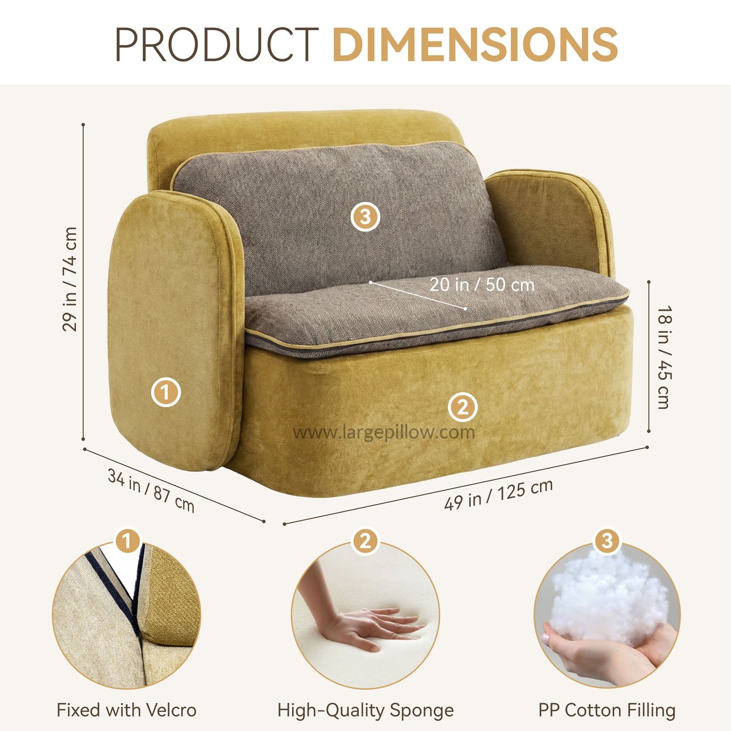 Kompakt kárpitozott kétszemélyes kanapé támasztó háttámlával és levehető karfákkal 4 Compact Upholstered Loveseat Sofa with Supportive Back and Removable Arms – 4 kép