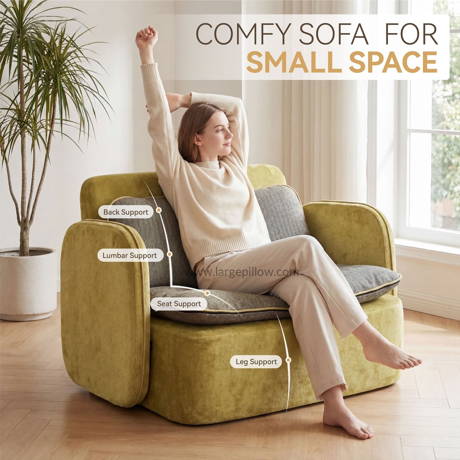 Kompakt kárpitozott kétszemélyes kanapé támasztó háttámlával és levehető karfákkal 5 Compact Upholstered Loveseat Sofa with Supportive Back and Removable Arms – 5 kép